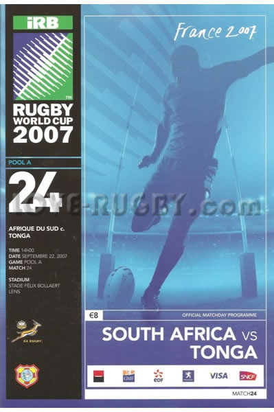 2007 South Africa v Tonga  Rugby Programme